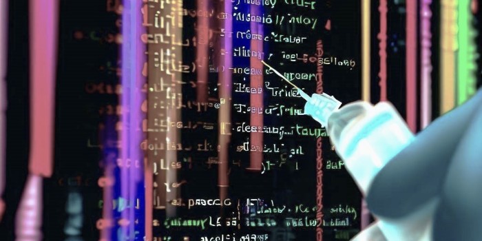 A physical needle injecting malicious content into a computer.